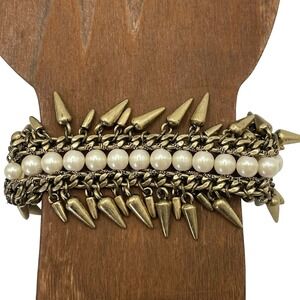 Stella & Dot Jacinthe Bracelet Gold Tone Spike Stud Pearl Statement Link Extend